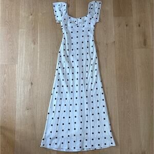 Petal and Pup Maxi Dress Short Sleeves Dots Elke Size XS Off White Black